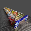 Lively Urban Food Court With Hanging Red Lanterns Western Restaurant Pizza Steak Container Shops Tables And Chairs