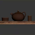 Traditional Tea Set With Wooden Tray Brown Teapot And Small Cups