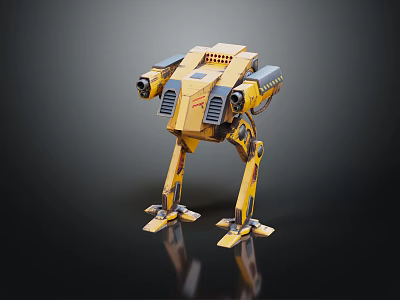 Futuristic Yellow Mechanical Quadruped Robot With Armored Body And Mechanical Legs 3d model