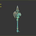 Colorful Fantasy Spear Weapon With Ornate Feather And Gemstone Decorations