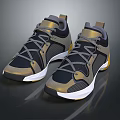 Modern Black Gold Gray Athletic Sneakers With White Soles And Lace Up Design