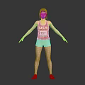 Woman Wearing Red Vest USA 751 White Shorts Red Shoes And Red Helmet Dark Background