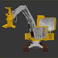 Yellow Utility Vehicle with Mechanical Arm Brown Tracks and Cab