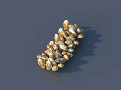Pile of Oval Shaped Food with Brown and White Spots on Gray Surface 3d model