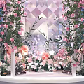 Festive Floral Art Installation With Pink Cherry Blossoms And Spring Flower Decorations