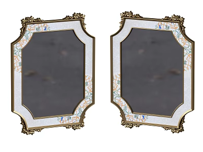 Decorative Mirrors With Ornate Gold Frames And Colorful Floral Patterns For Home Decor 3d model