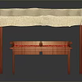 Modern Table Setup With Linen Tablecloth And Wooden Tray Holding Red Items