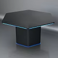 Modern Hexagonal Computer Table With Blue Illuminated Edges And Sleek Surface 3d model