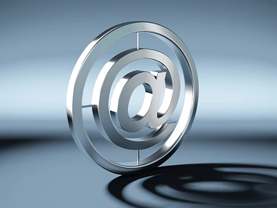 Business Equipment Silver Metallic At Symbol With Shiny Surface And Gradient Background 3d model