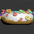 Colorful Donut Topped With White Frosting And Colorful Cereal Loops