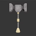 Double Sided Metallic Hammer Weapon With Square Heads Gold Rod And Pointed Base 3d model