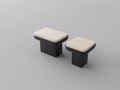 Set of Two Modern Coffee Tables with Light Stone Tabletop and Dark Base 3d model