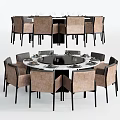 Round Dining Table Set With Upholstered Chairs Marble Top And Place Settings 3d model