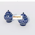 Pair of Blue and White Ceramic Jars with Intricate Floral Patterns and Lids