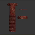 Red Threaded Bolt and Two Washers with Textured Surface Design