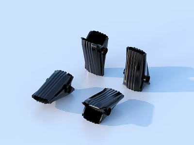 Black Plastic Clips With Striped Surface In Folded Shape On Light Blue Background 3d model