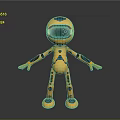 Orange Robot With Blue Accents Futuristic Design Transparent Visor Streamlined Body And Extended Arms