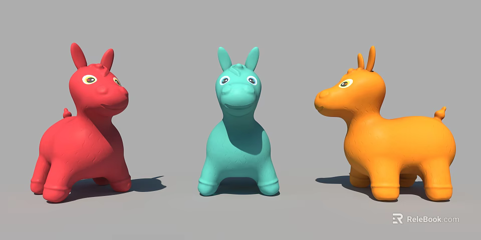 Cute Colorful Cartoon Animal Dolls in Red Blue and Orange for Kids 3d model 