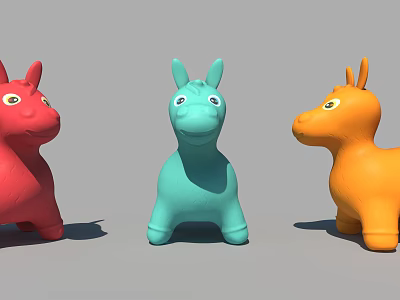 Cute Colorful Cartoon Animal Dolls in Red Blue and Orange for Kids 3d model