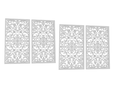 Intricate Carved Decorative Panels with Ornate Floral Motifs for Interior Decoration Projects 3d model