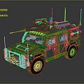 Camouflage Painted Military Vehicle with Roof Mounted Weapon Antennas Off Road Tires and Reinforced Windows