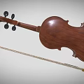 Vintage Wooden Violin With Bow And Brown Body For Musical Performance