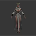 Female Angelic Creature Character 3D Model With Front Back Views White Gown Golden Accents