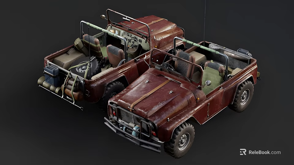 Vintage Open Top Off Road Vehicles With Rustic Brown Exterior And Classic Gear Racks 3d model 