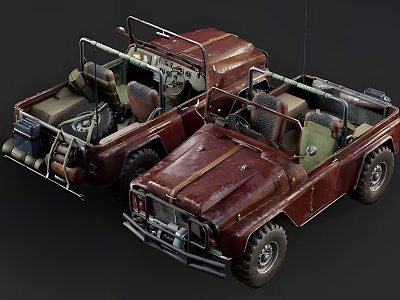 Vintage Open Top Off Road Vehicles With Rustic Brown Exterior And Classic Gear Racks 3d model