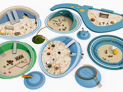 Colorful Circular Playground Equipment With Sand Pits Slides Tunnels And Balls For Kids 3d model