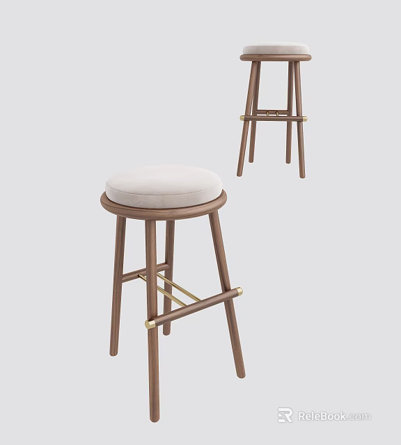 Modern Wooden Bar Stools With White Padded Seat And Metal Accents Design 3d model 