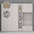 Modern White Dresser With Storage Shelves Decorative Vases Books And Round Ornaments For Living Room