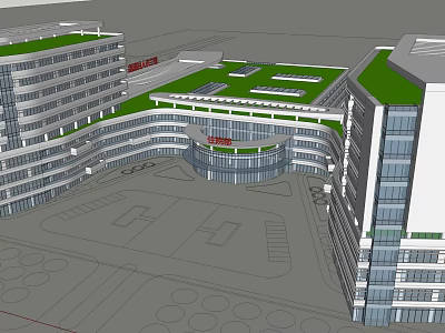 Modern Architectural Complex Design With Green Roofs Circular Central Building And Parking Area 3d model