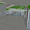 Modern Architectural Complex Design With Green Roofs Circular Central Building And Parking Area 3d model