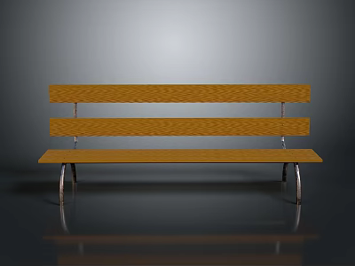 Modern Wooden Bench With Metal Legs And Slatted Seats Design 3d model