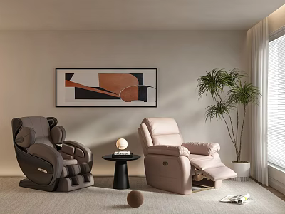 Stylish Comfortable Massage Chairs In Modern Living Room With Beige Gray Upholstery 3d model