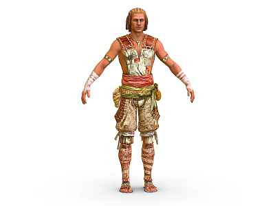 Ancient Tribal Human Warrior Character With Ornate Armor Loincloth And Bindings 3d model