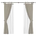 Gray Fabric Curtains With White Sheer Panels Tied Design And Metal Rod