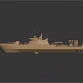 Detailed Warship Model on Reflective Surface with Copper Colored Hull and Deck 3d model