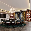 Elegant Private Dining Room Interior With Round Table Chairs Chandelier And Decorative Wall 3d model