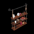 Vintage Wall Clock On Hanging Wooden Shelf With Decorative Items And Books