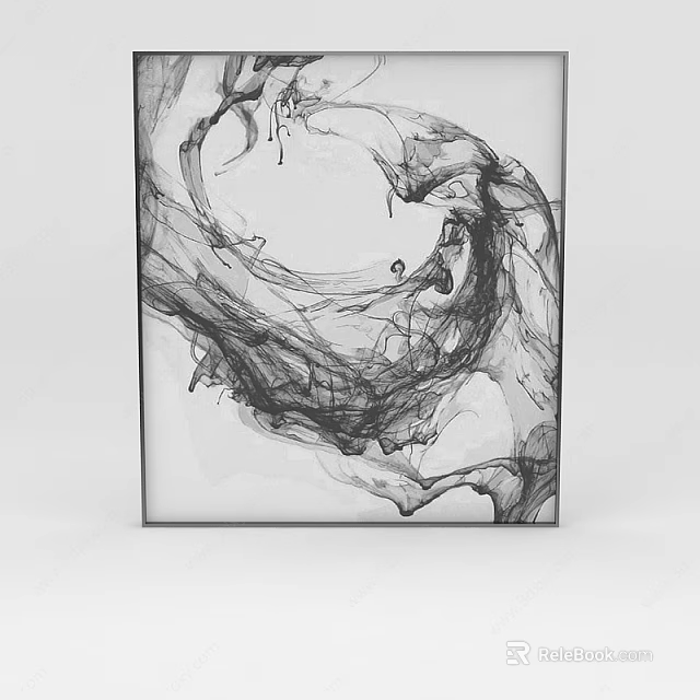 Abstract Painting Black and White Flowing Ink Lines With Dripping Effects Framed Wall Art 3d model 