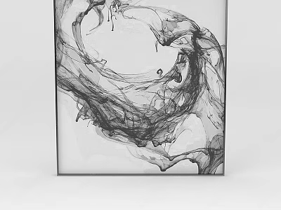 Abstract Painting Black and White Flowing Ink Lines With Dripping Effects Framed Wall Art 3d model
