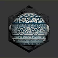 Decorative Blue And White Ceramic Doll With Traditional Pattern On Black Base
