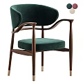 Beige Upholstered Leisure Chair With Curved Dark Wooden Frame And Golden Legs