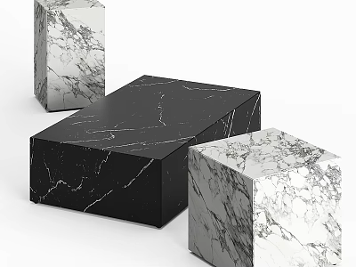 Functional Desk With Black Marble Tabletop And White Marble Cube Decorative Structures 3d model