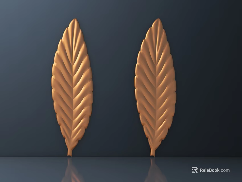 Golden Leaf Shaped Carvings On Deep Blue Background With Reflections 3d model