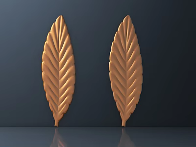 Golden Leaf Shaped Carvings On Deep Blue Background With Reflections 3d model