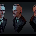 Man With Mustache Short Gray Hair In Formal Suit Front And Side View Bust Sculpture