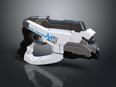 Futuristic Sci Fi Pistol With White Black Blue Accents And M5 Marking 3d model
